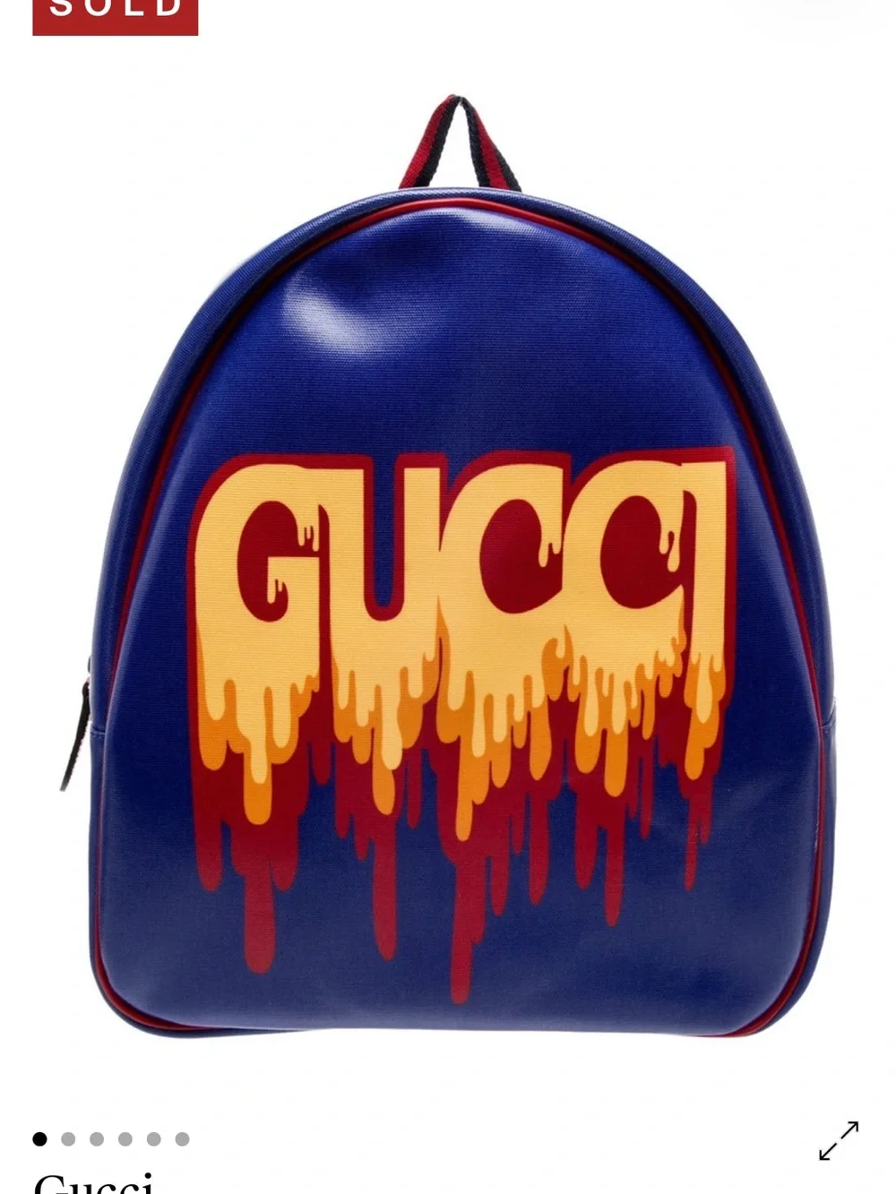 Gucci Blue Leather Backpack with Drip Logo in Yellow and Red